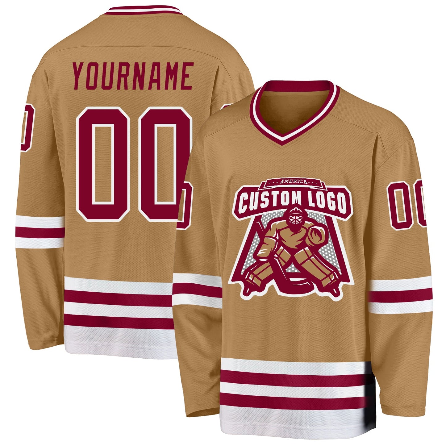 Custom Old Gold Maroon-White Hockey Jersey view 2