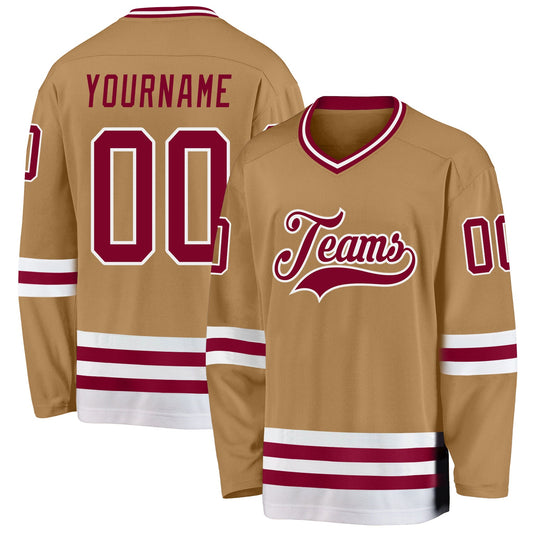 Custom Old Gold Maroon-White Hockey Jersey - Main View