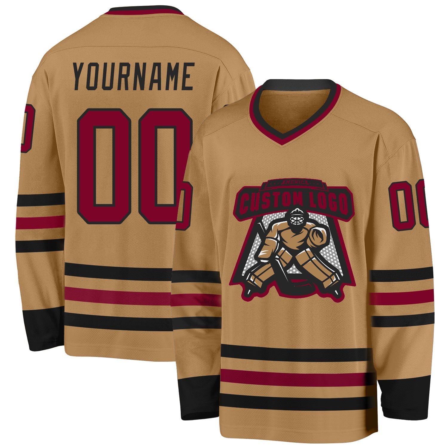 Custom Old Gold Maroon-Black Hockey Jersey view 2