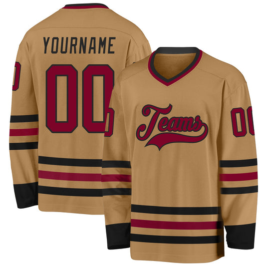 Custom Old Gold Maroon-Black Hockey Jersey - Main View