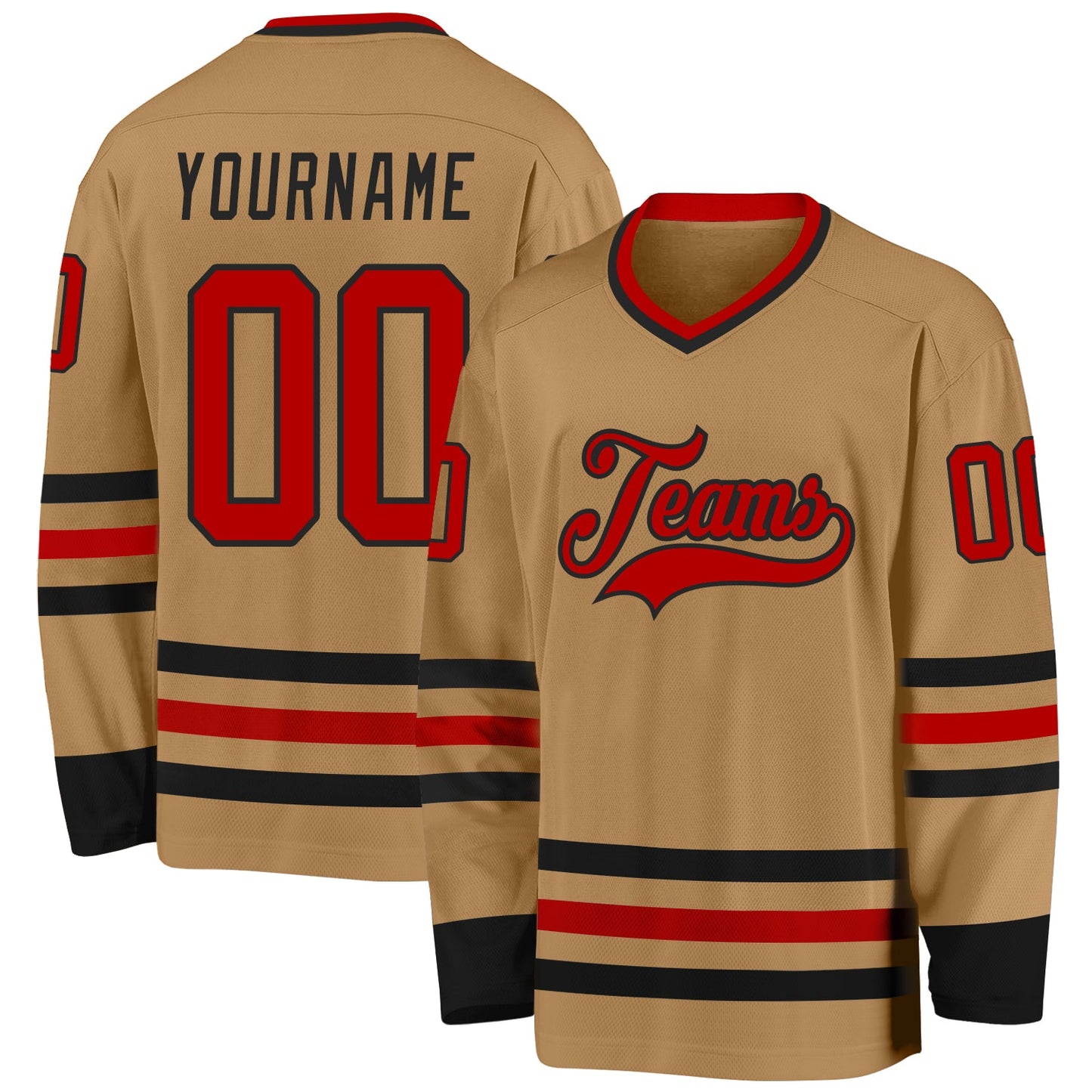 Custom Old Gold Red-Black Hockey Jersey - Main View