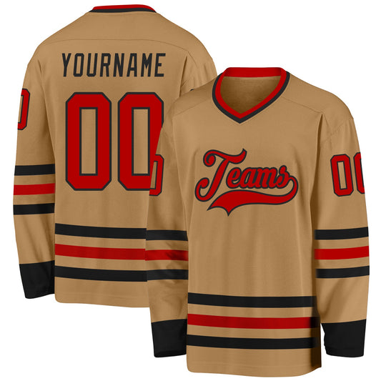 Custom Old Gold Red-Black Hockey Jersey - Main View