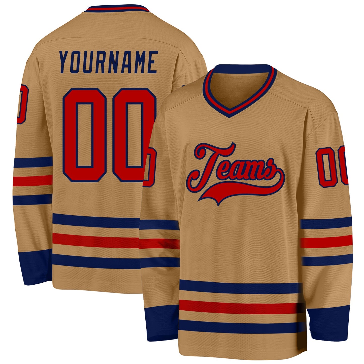 Custom Old Gold Red-Navy Hockey Jersey - Main View