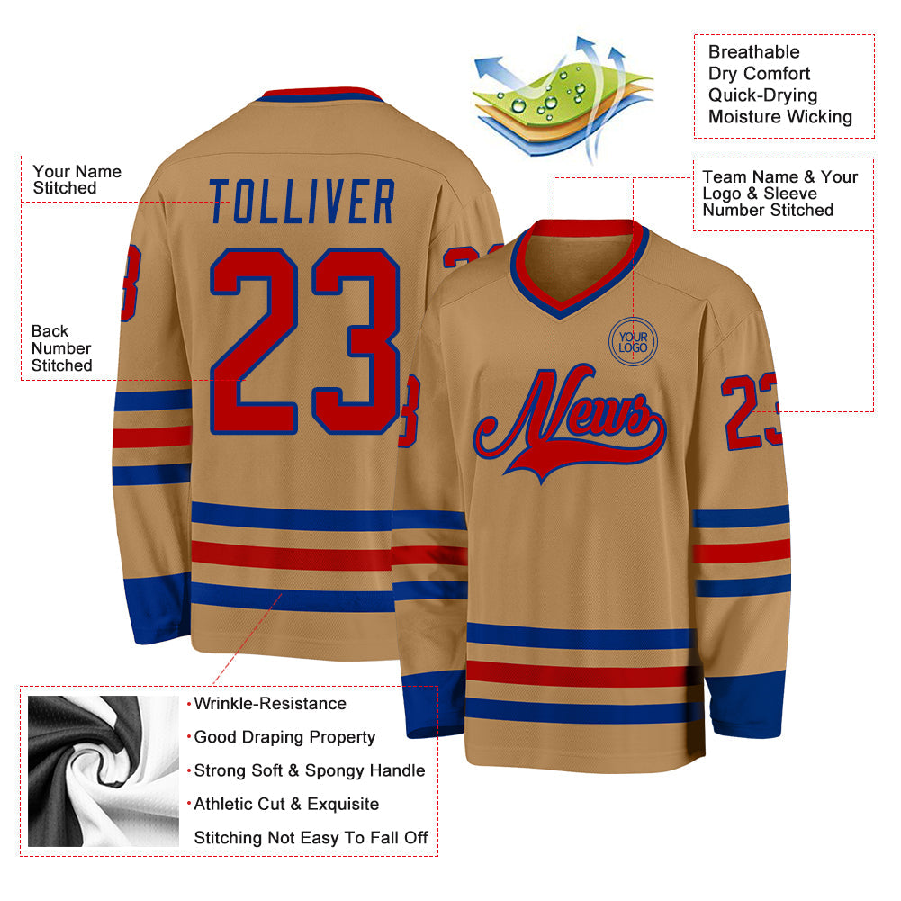 Custom Old Gold Red-Royal Hockey Jersey view 3