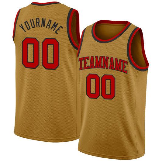 Custom Old Gold Red-Black Authentic Basketball Jersey - Main View