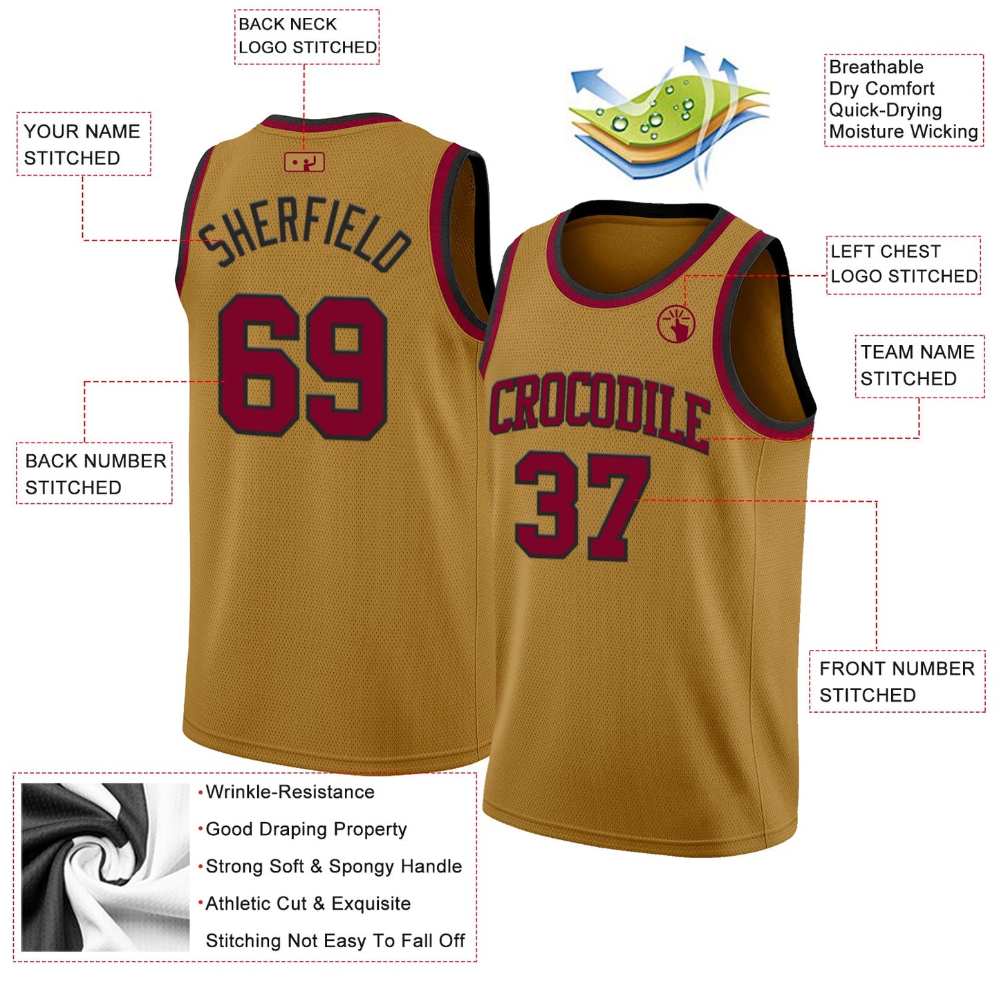 Custom Old Gold Maroon-Black Authentic Basketball Jersey view 2