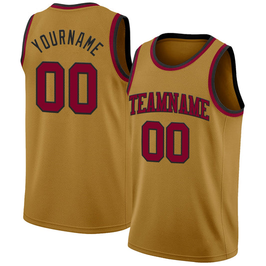 Custom Old Gold Maroon-Black Authentic Basketball Jersey - Main View