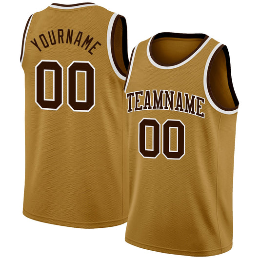 Custom Old Gold Brown-White Authentic Basketball Jersey - Main View