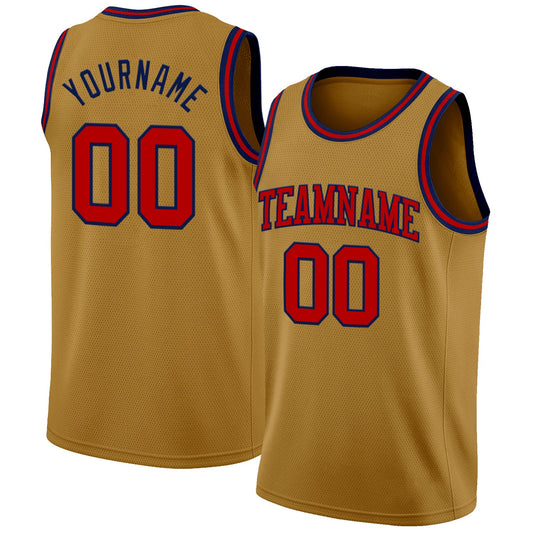Custom Old Gold Red-Navy Authentic Basketball Jersey - Main View
