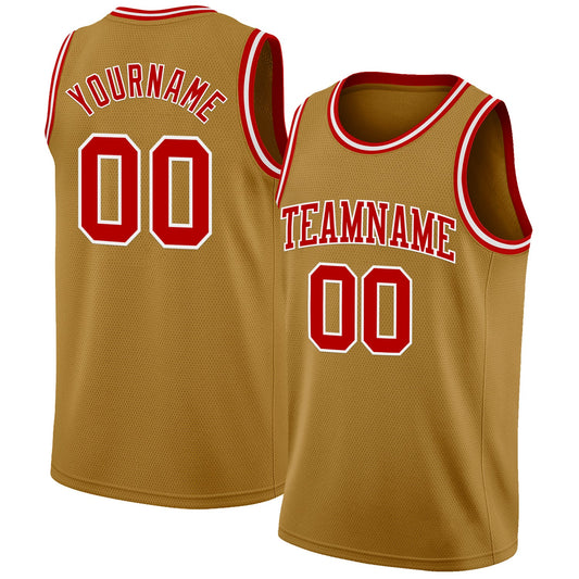 Custom Old Gold Red-White Authentic Basketball Jersey - Main View