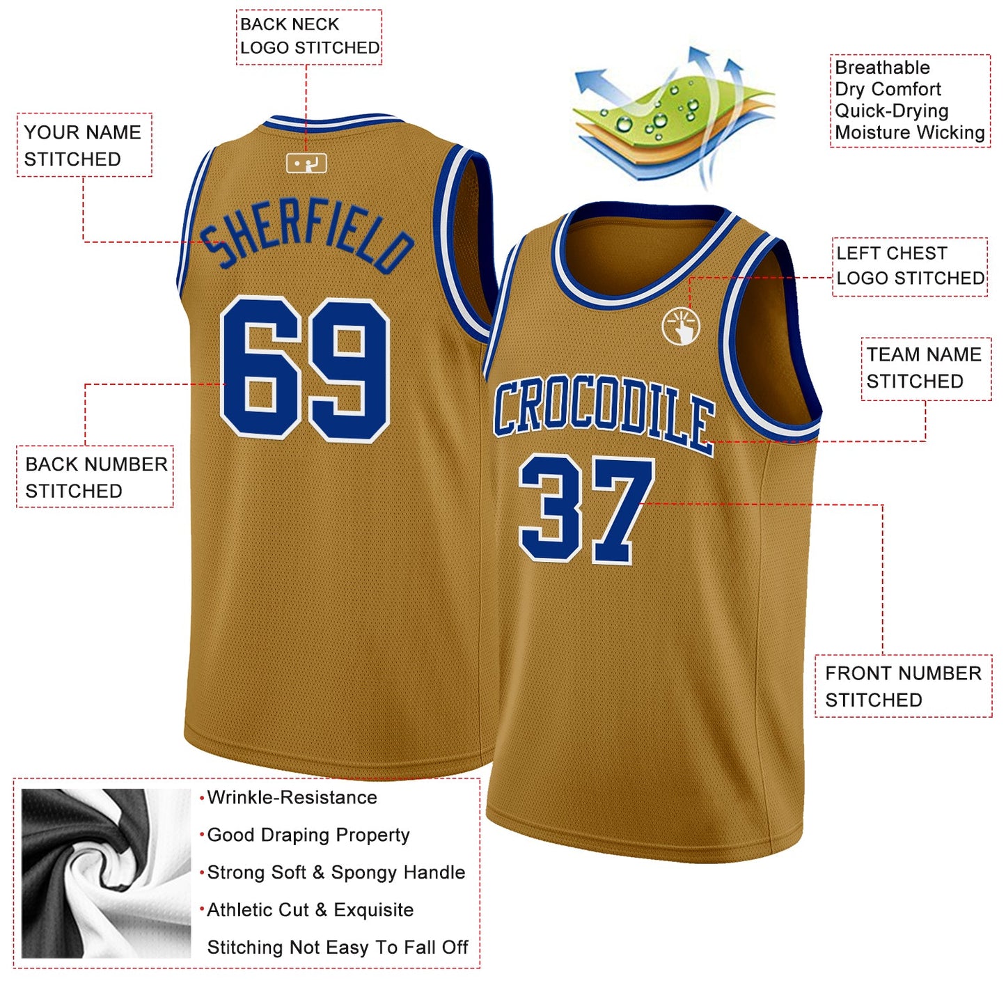 Custom Old Gold Royal-White Authentic Basketball Jersey view 2