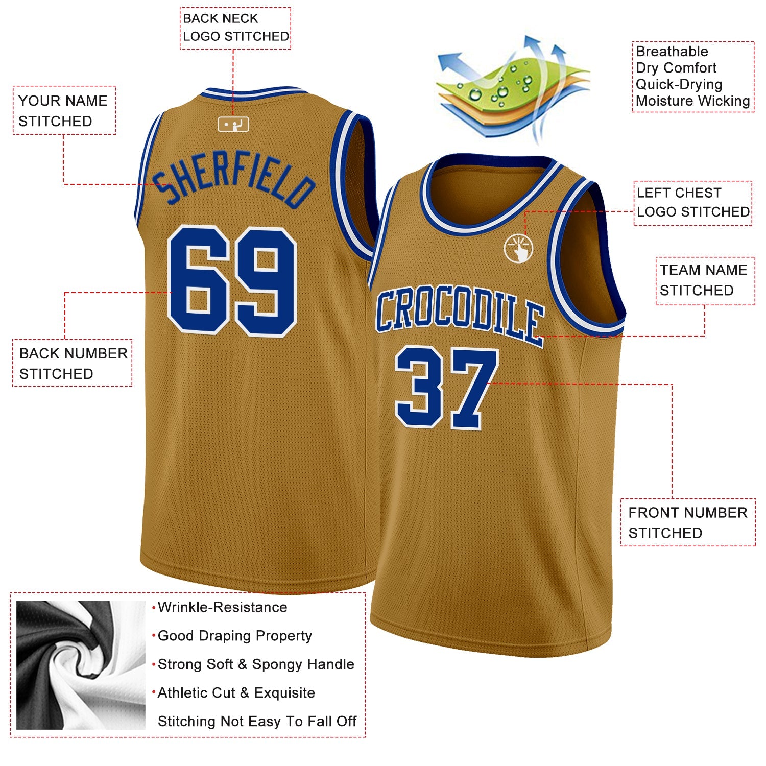 Custom Old Gold Royal-White Authentic Basketball Jersey view 2