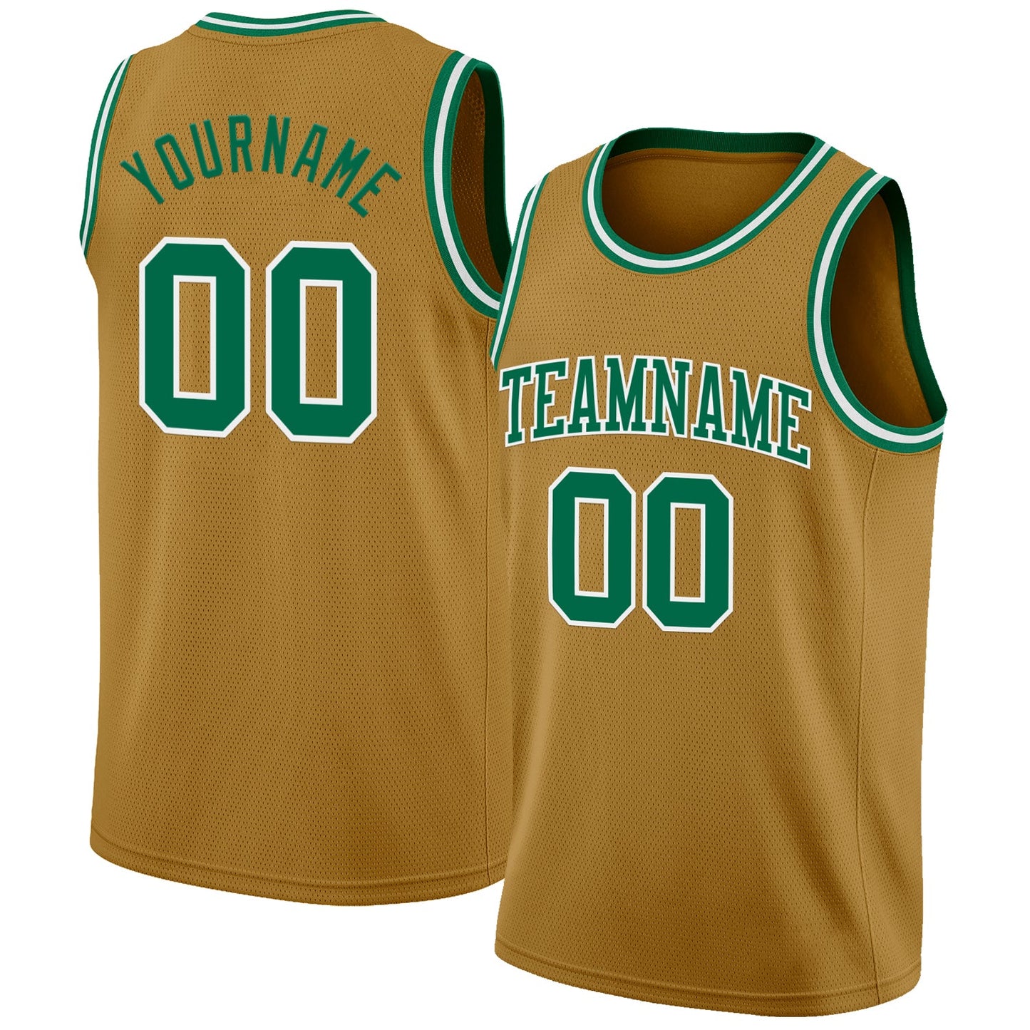 Custom Old Gold Kelly Green-White Authentic Basketball Jersey - Main View