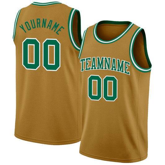 Custom Old Gold Kelly Green-White Authentic Basketball Jersey - Main View
