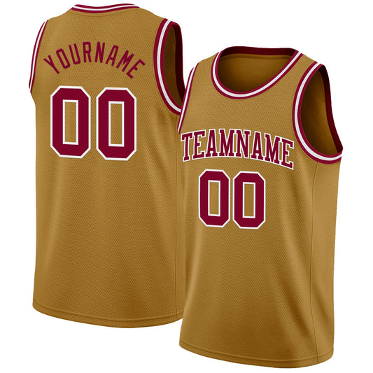 Custom Old Gold Maroon-White Authentic Basketball Jersey - Main View