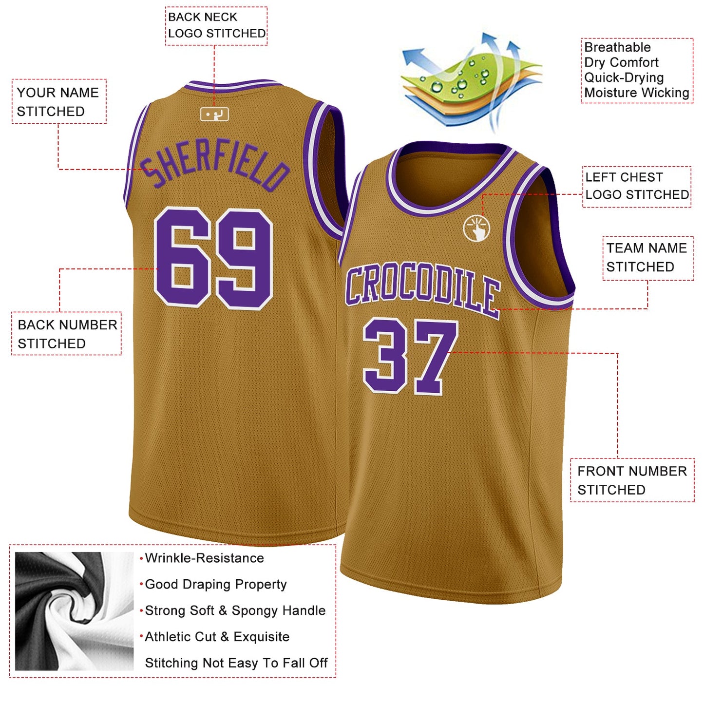 Custom Old Gold Purple-White Authentic Basketball Jersey view 2
