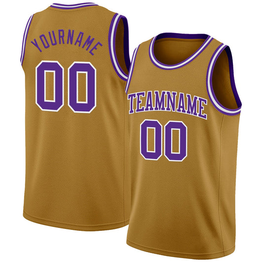 Custom Old Gold Purple-White Authentic Basketball Jersey - Main View