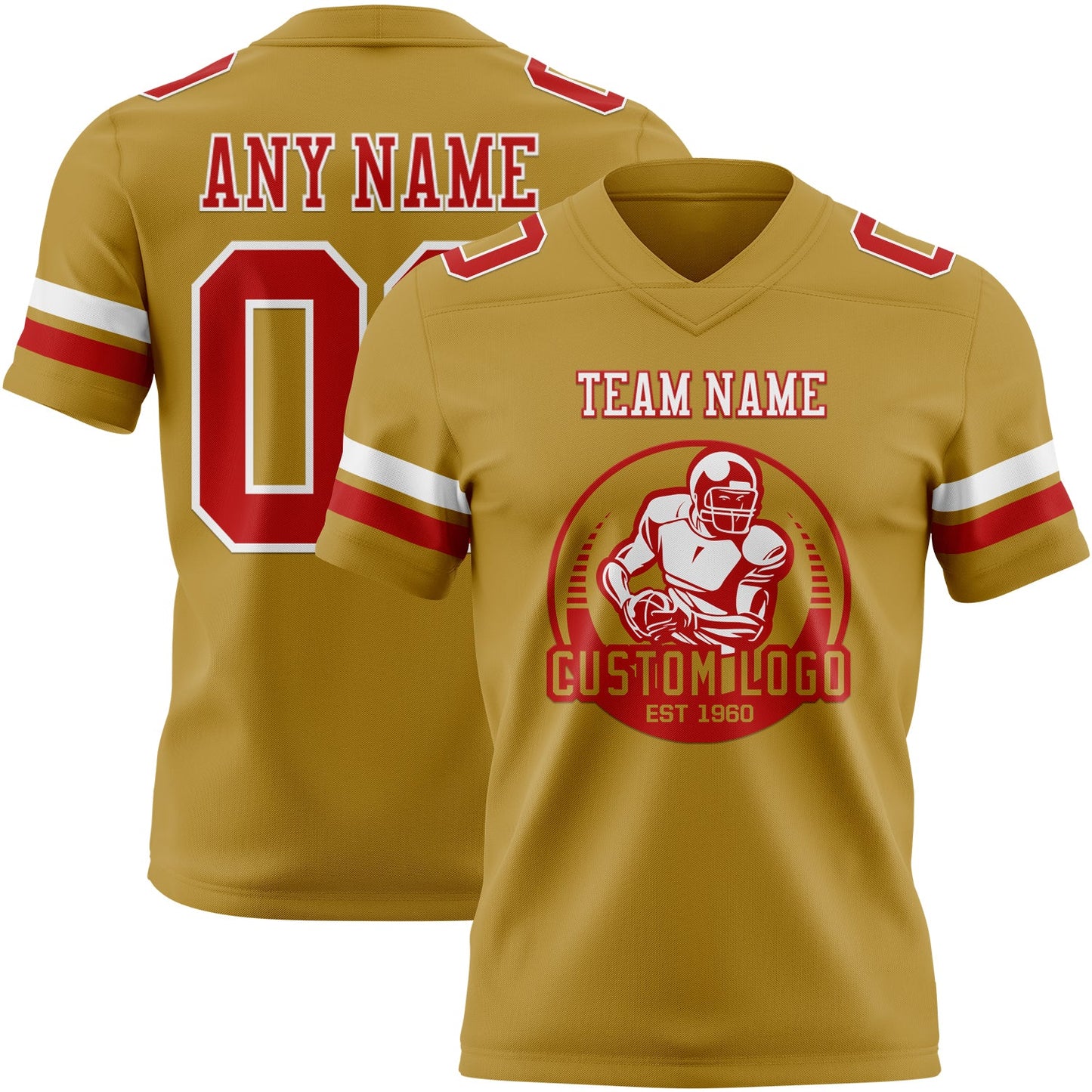 Custom Old Gold Red-White Authentic Football Jersey view 2