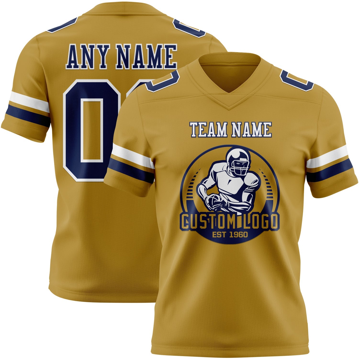 Custom Old Gold Navy-White Authentic Football Jersey view 2