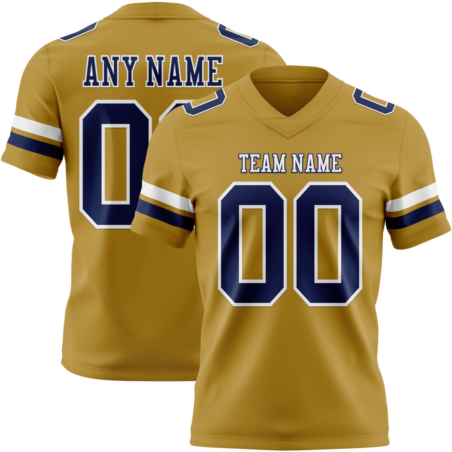 Custom Old Gold Navy-White Authentic Football Jersey - Main View