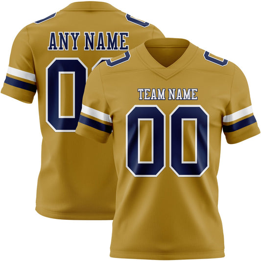 Custom Old Gold Navy-White Authentic Football Jersey - Main View