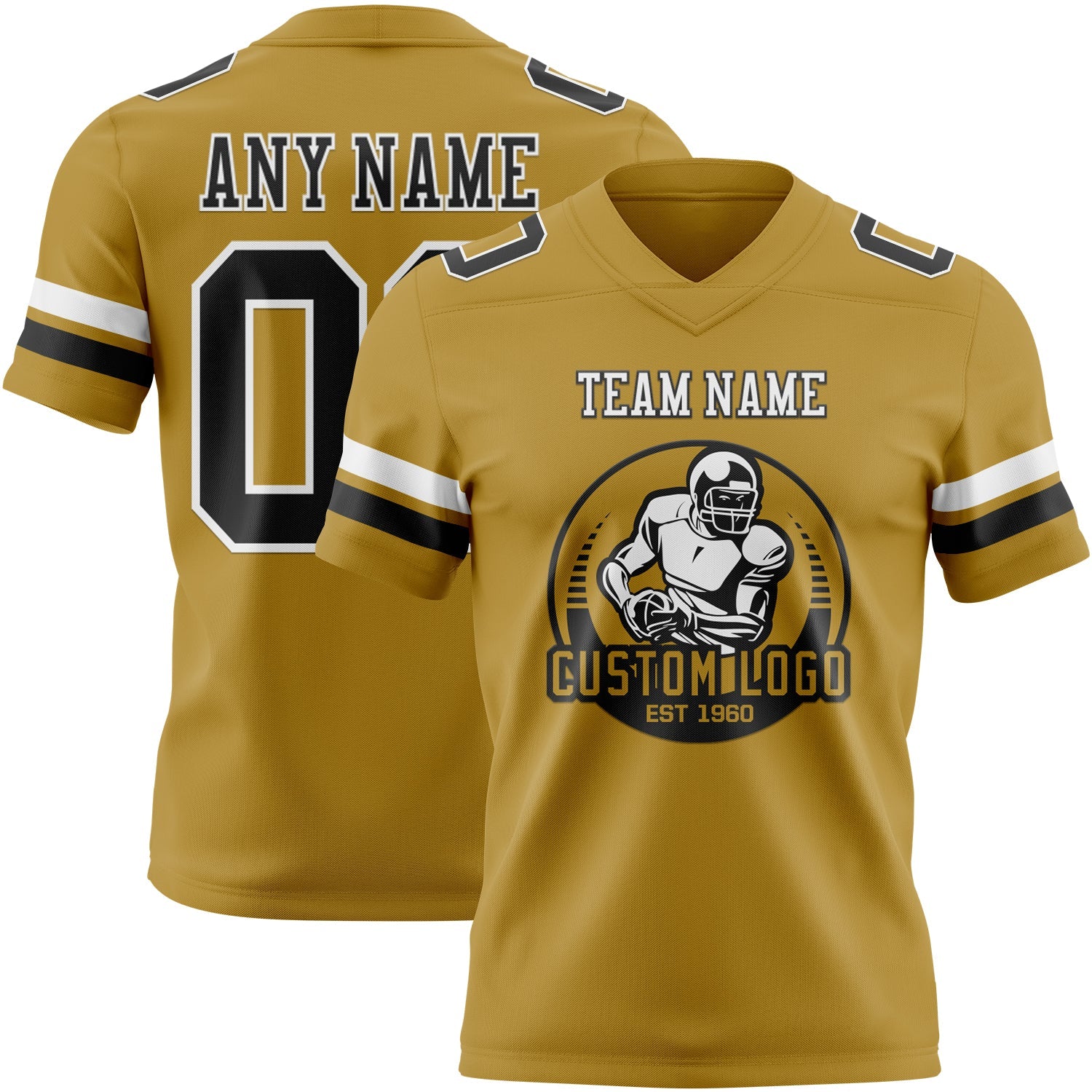 Custom Old Gold Black-White Authentic Football Jersey view 2