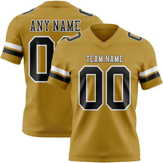 Custom Old Gold Black-White Authentic Football Jersey - Main View