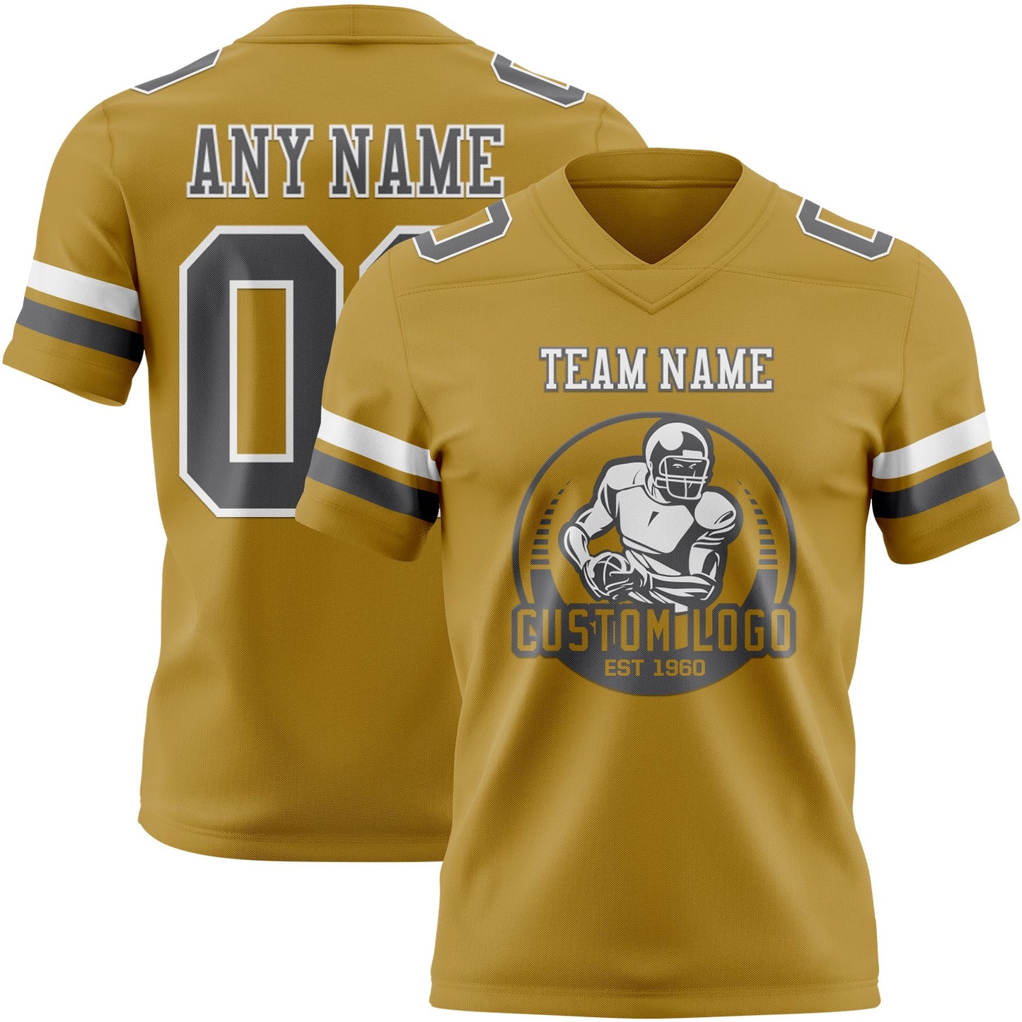 Custom Old Gold Steel Gray-White Authentic Football Jersey view 2
