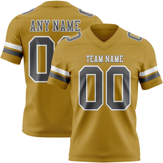 Custom Old Gold Steel Gray-White Authentic Football Jersey - Main View