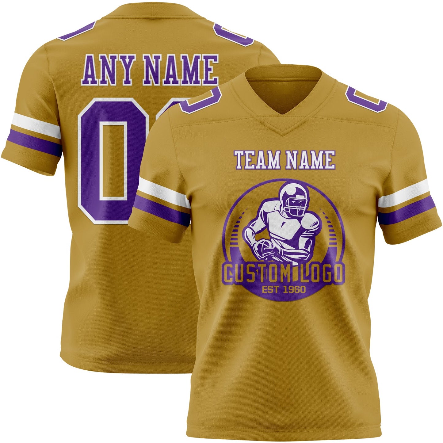 Custom Old Gold Purple-White Authentic Football Jersey view 2