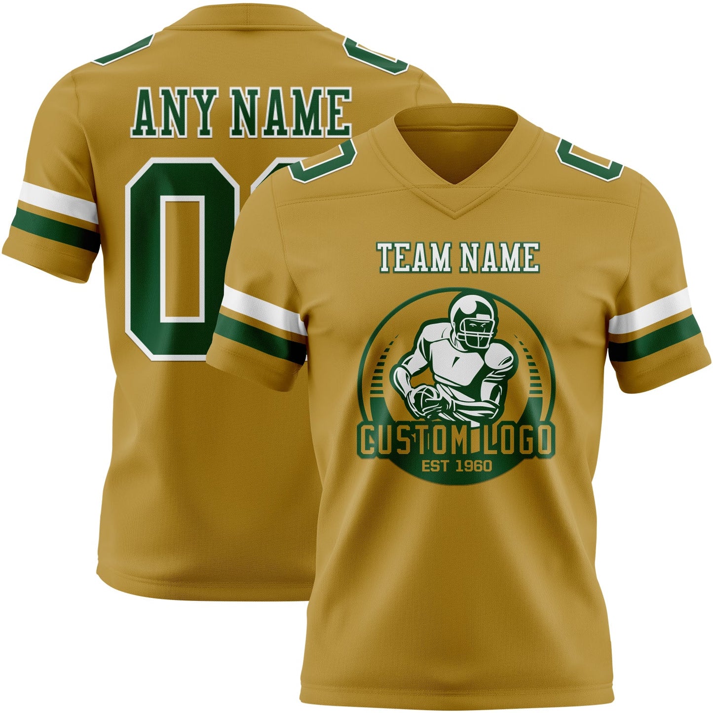 Custom Old Gold Green-White Authentic Football Jersey view 2