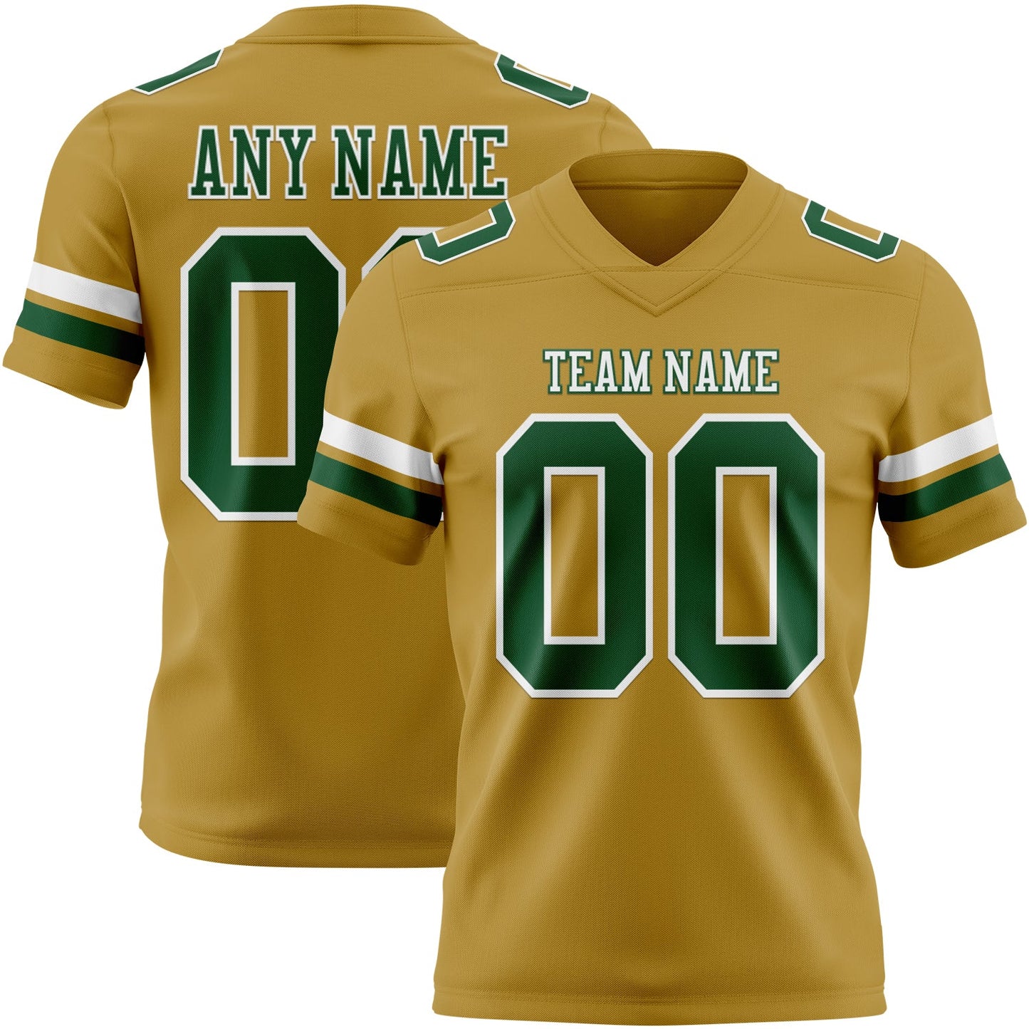 Custom Old Gold Green-White Authentic Football Jersey - Main View