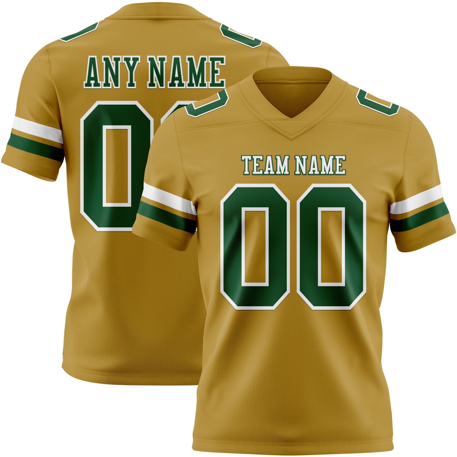 Custom Old Gold Green-White Authentic Football Jersey - Main View