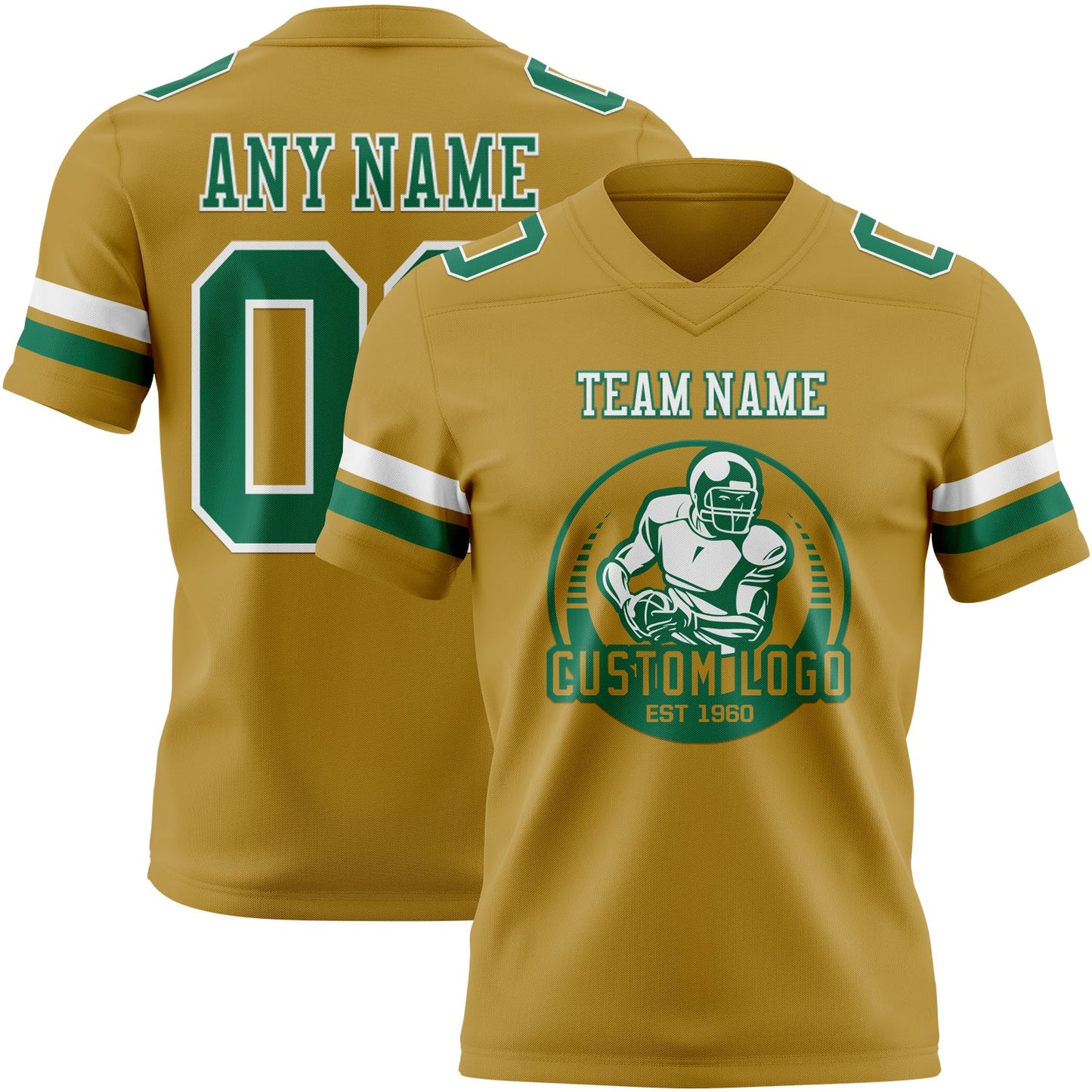 Custom Old Gold Kelly Green-White Authentic Football Jersey view 2