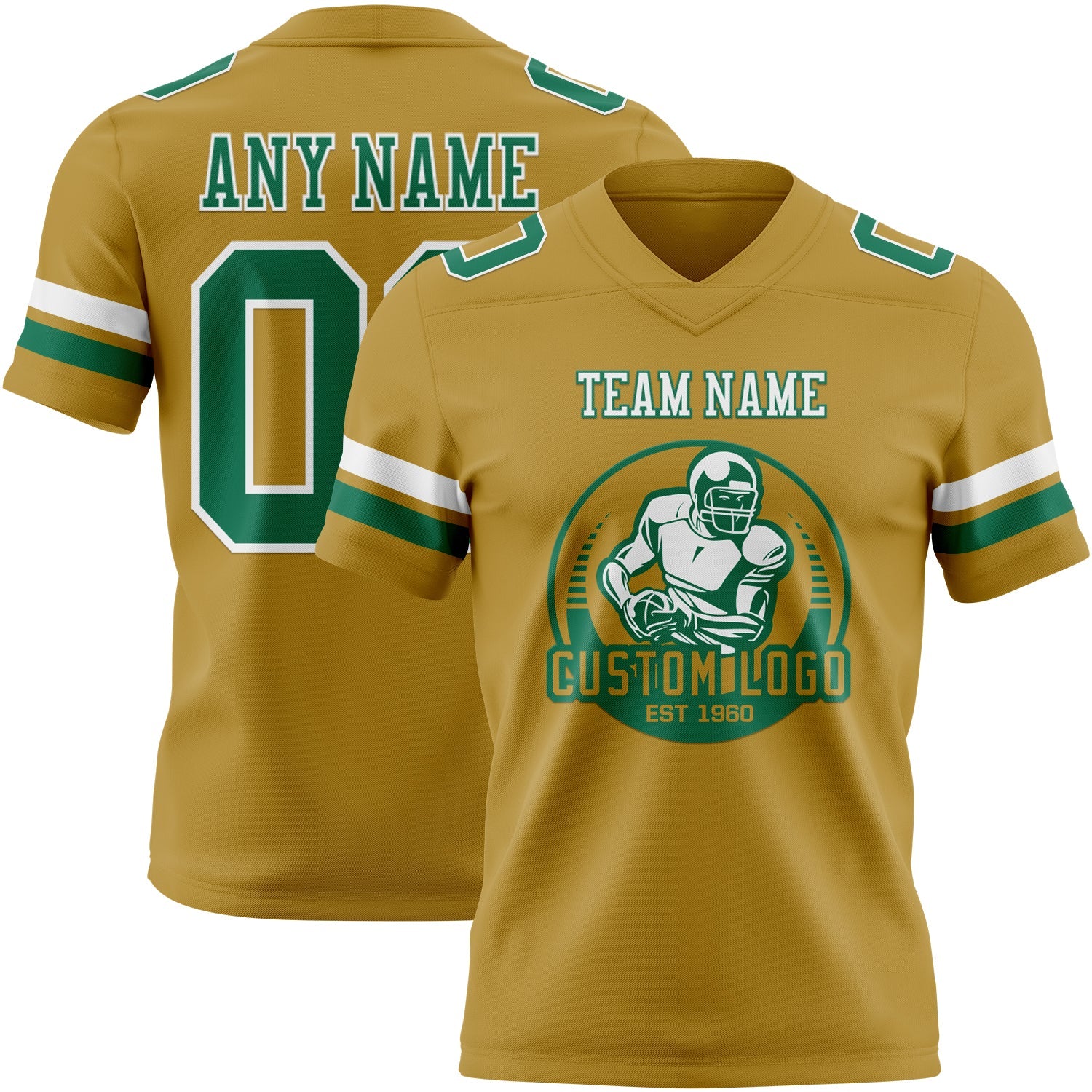 Custom Old Gold Kelly Green-White Authentic Football Jersey view 2