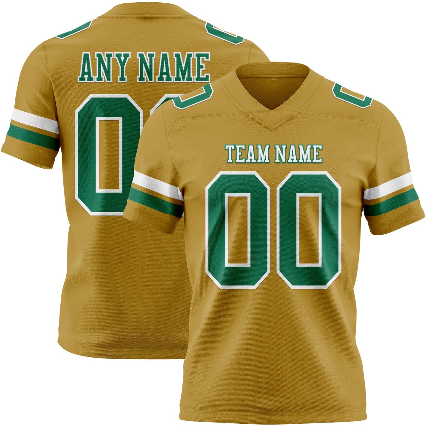 Custom Old Gold Kelly Green-White Authentic Football Jersey - Main View