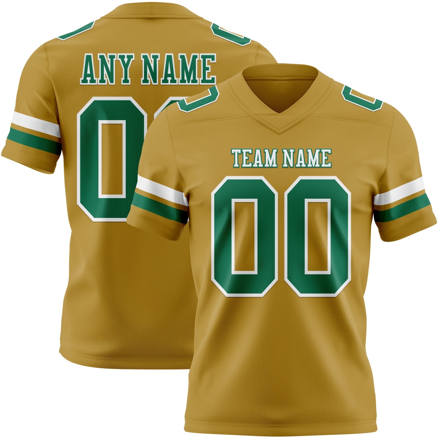 Custom Old Gold Kelly Green-White Authentic Football Jersey - Main View