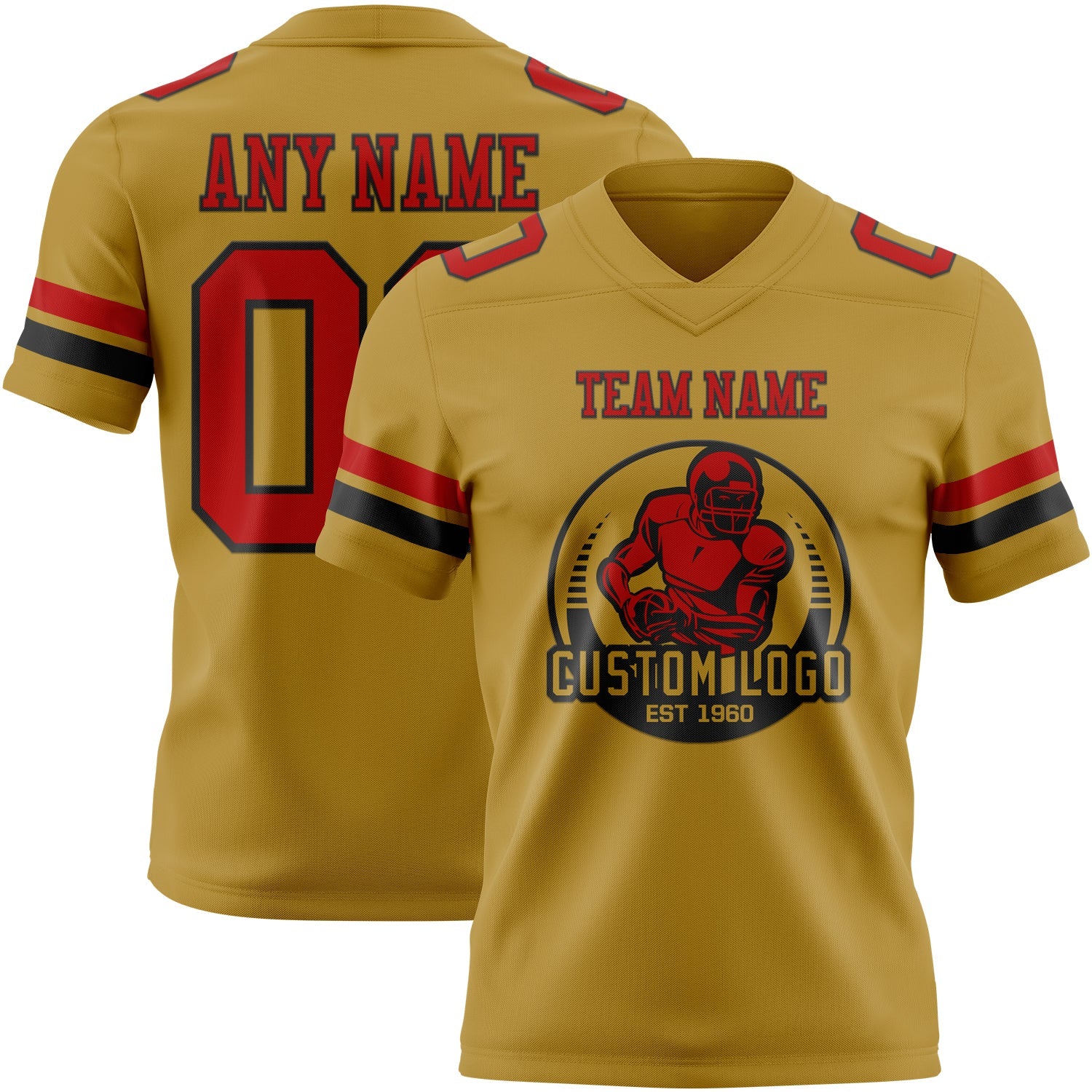 Custom Old Gold Red-Black Authentic Football Jersey view 2