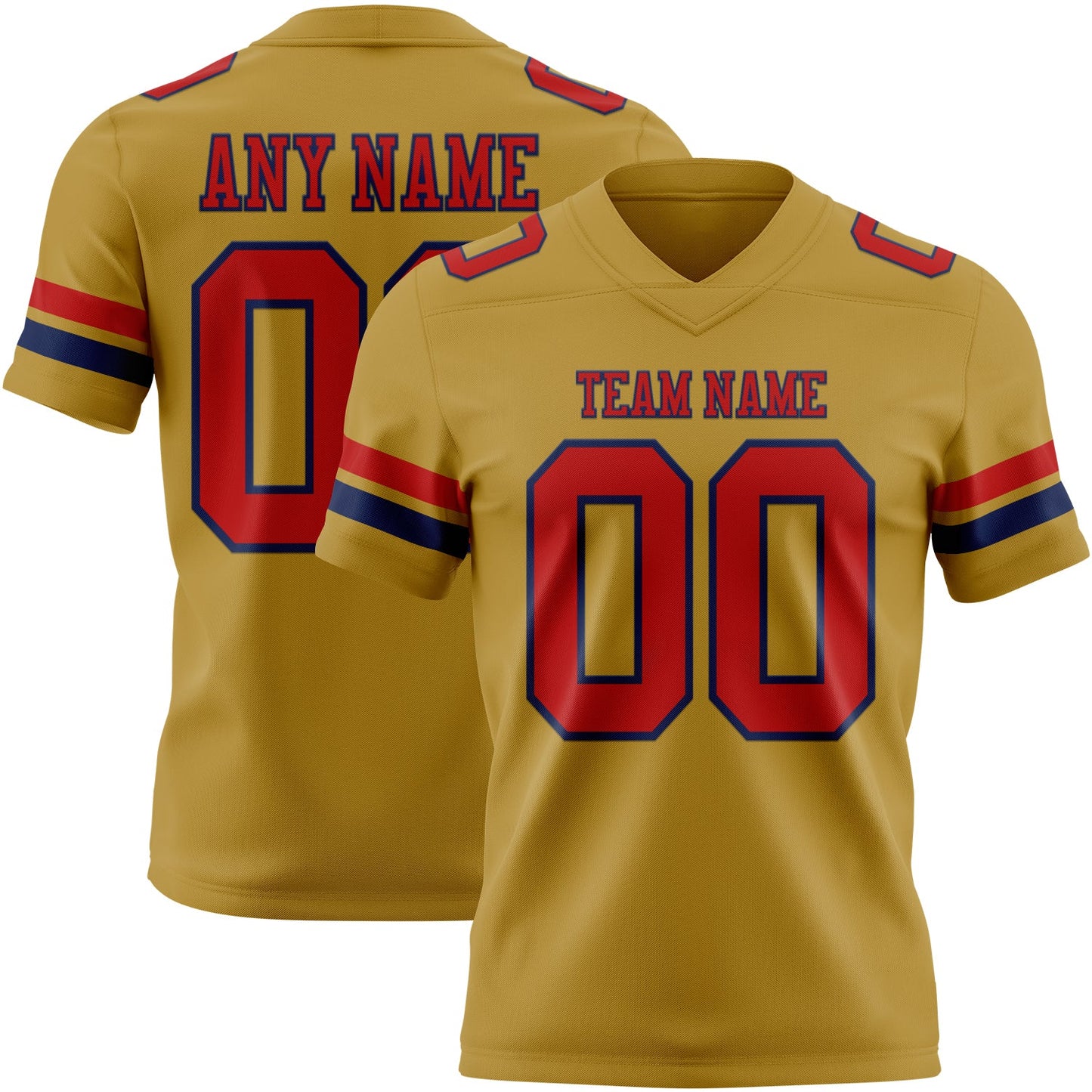 Custom Old Gold Red-Navy Authentic Football Jersey - Main View