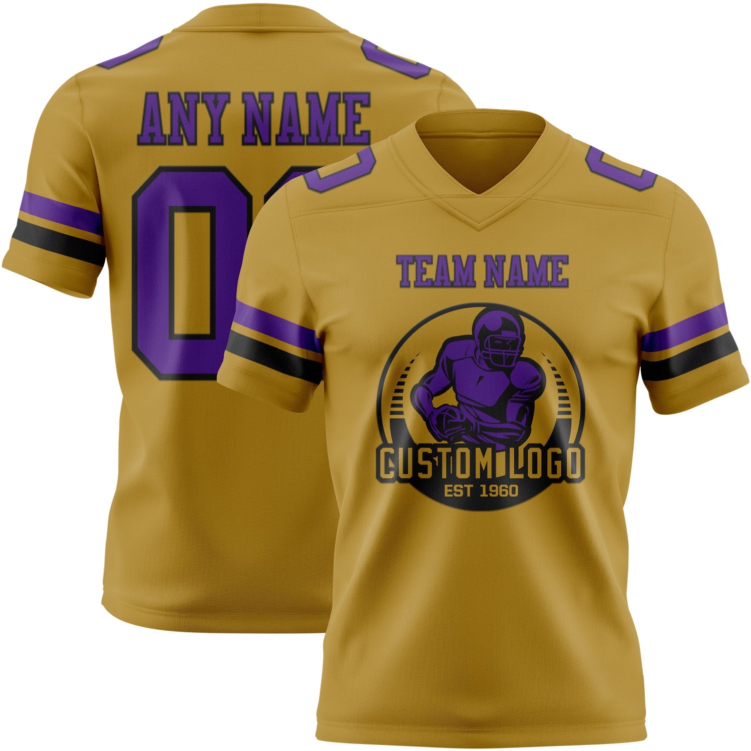 Custom Old Gold Purple-Black Authentic Football Jersey view 2