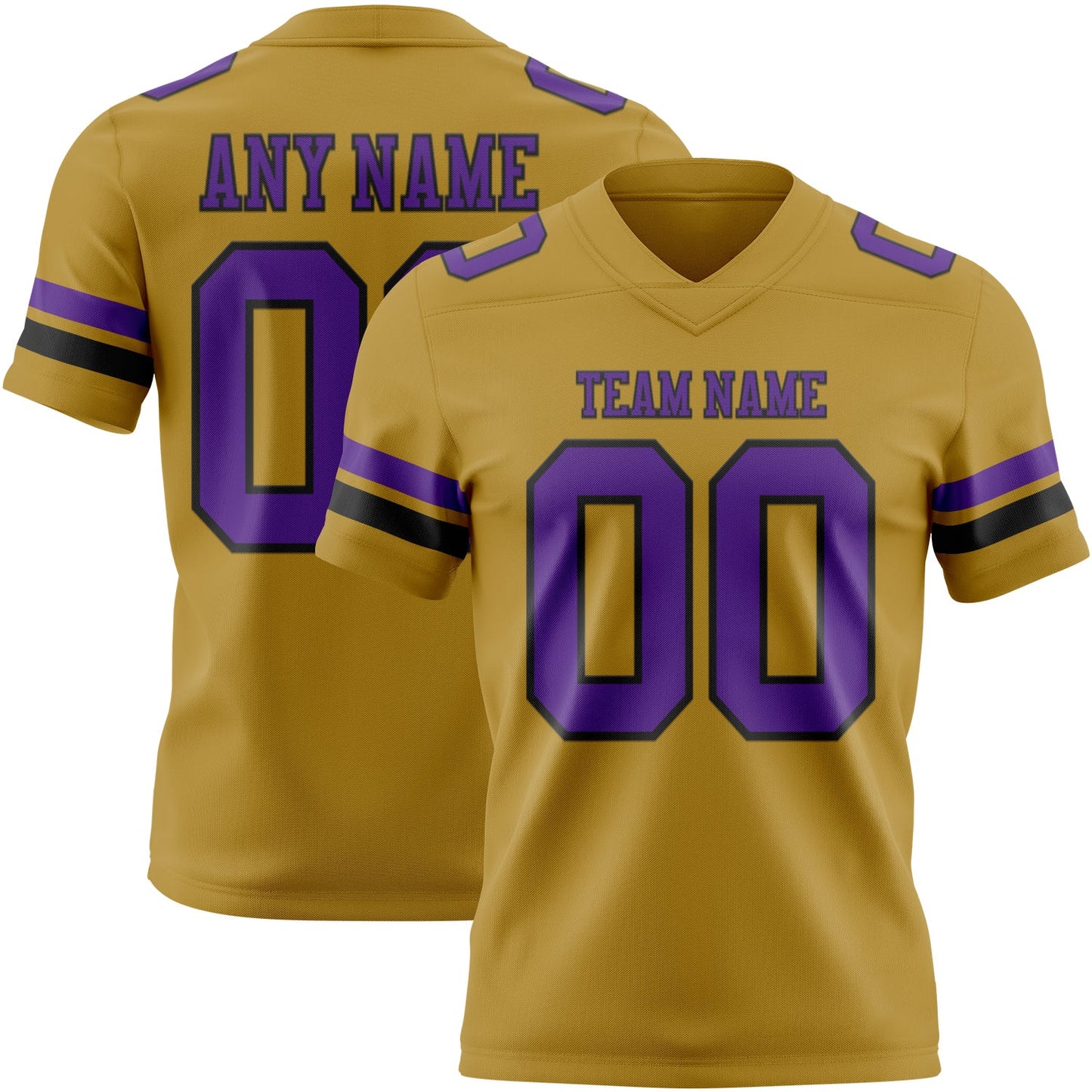 Custom Old Gold Purple-Black Authentic Football Jersey - Main View