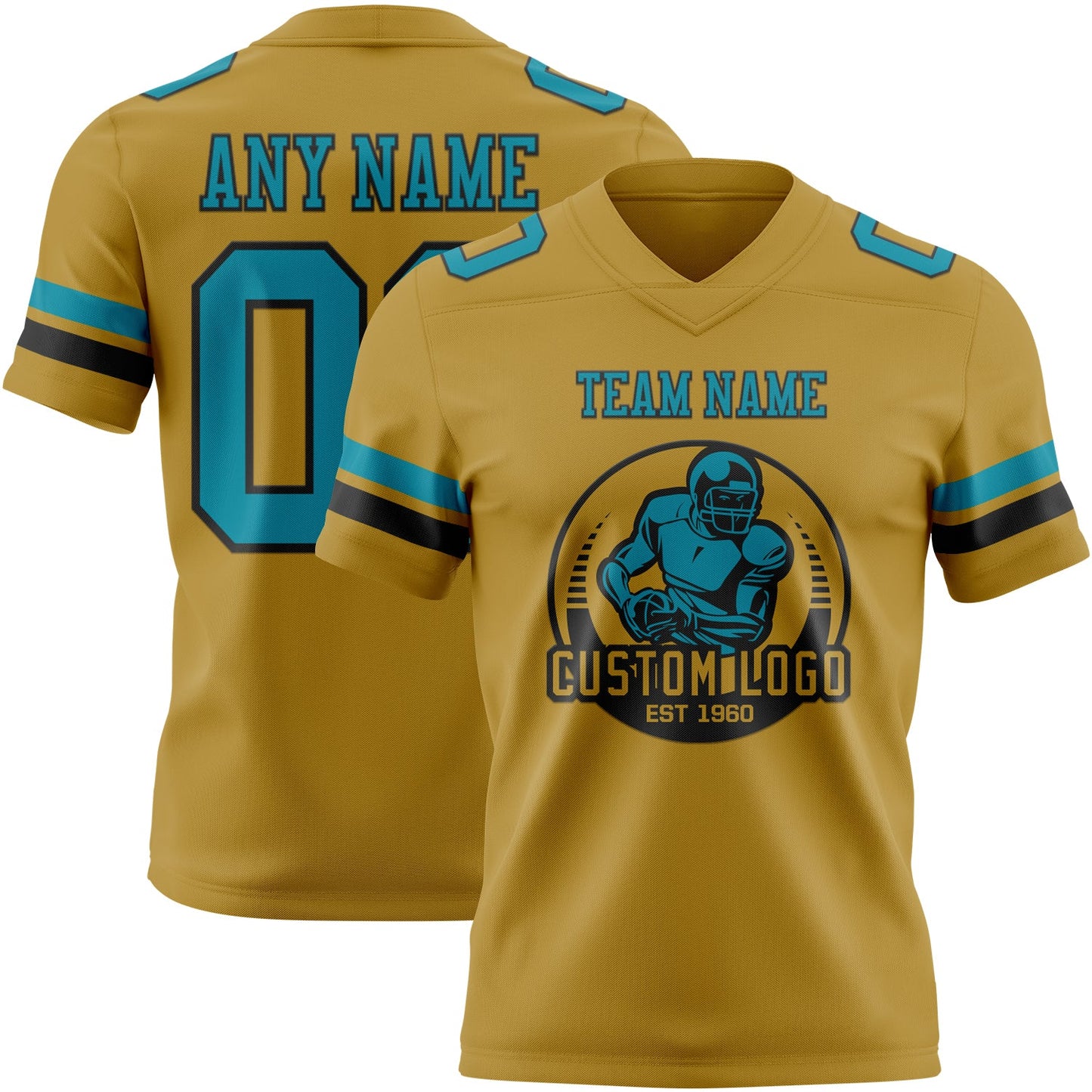 Custom Old Gold Teal-Black Authentic Football Jersey view 2