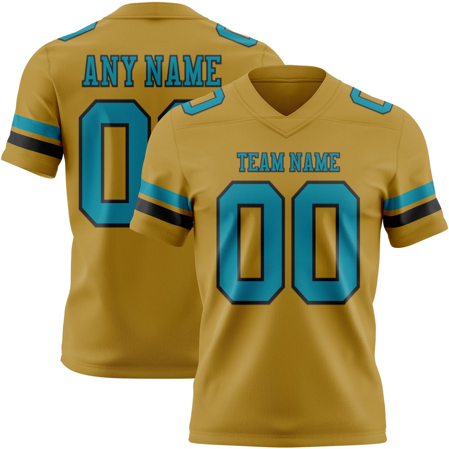 Custom Old Gold Teal-Black Authentic Football Jersey - Main View