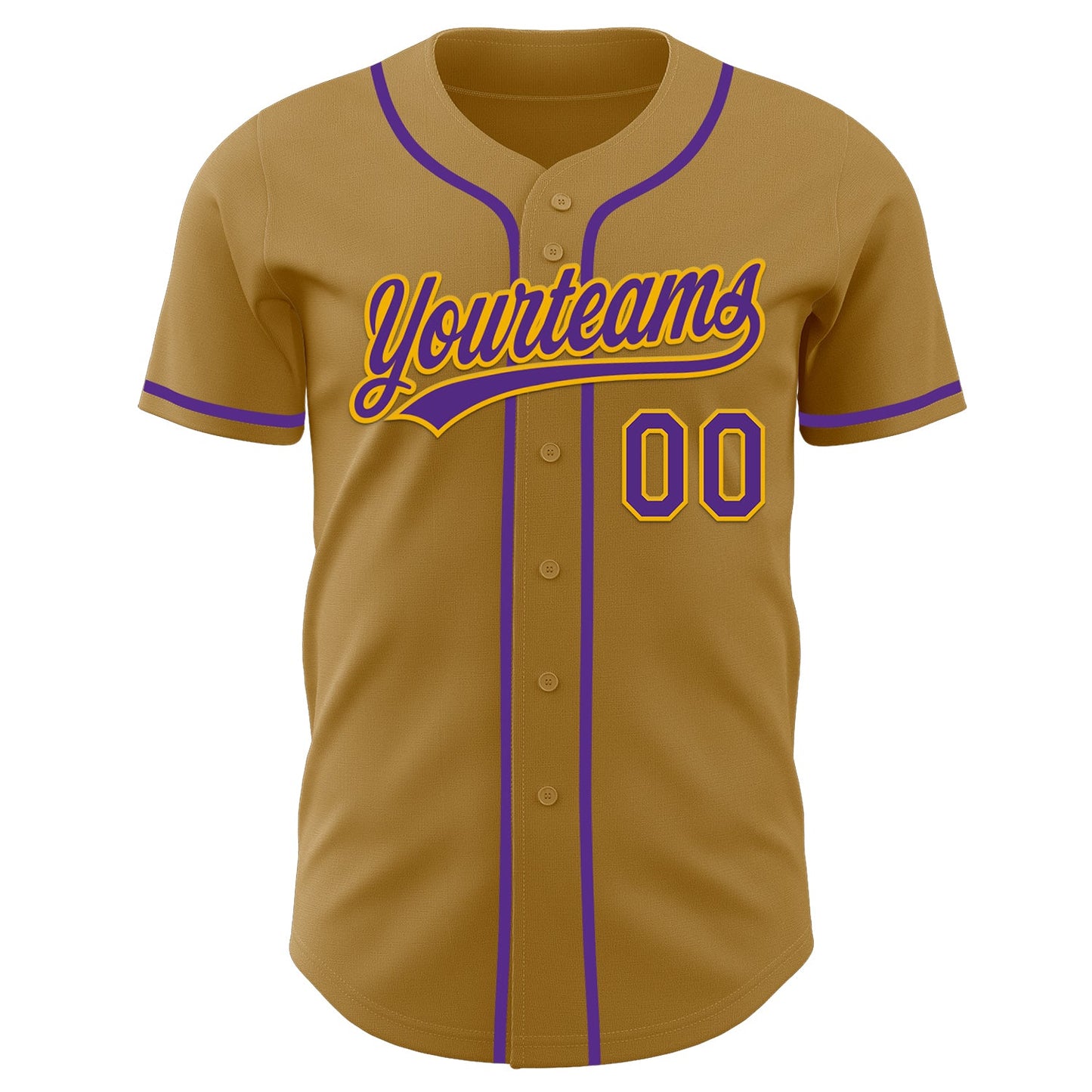 Custom Old Gold Purple-Gold Authentic Baseball Jersey view 2