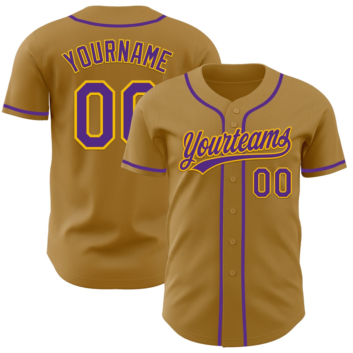 Custom Old Gold Purple-Gold Authentic Baseball Jersey - Main View