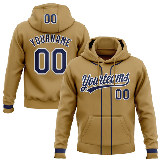 Custom Stitched Old Gold Navy-White Baseball Pullover Sweatshirt Hoodie - Main View