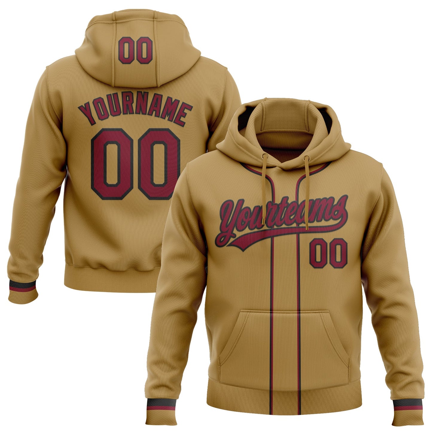 Custom Stitched Old Gold Crimson-Black Baseball Pullover Sweatshirt Hoodie - Main View