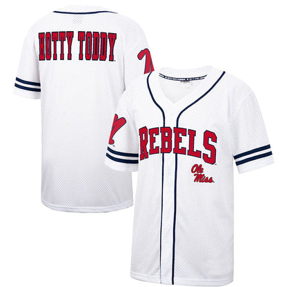 O.Miss Rebels Colosseum Free Spirited Baseball Jersey White Navy Stitched American College Jerseys - Main View