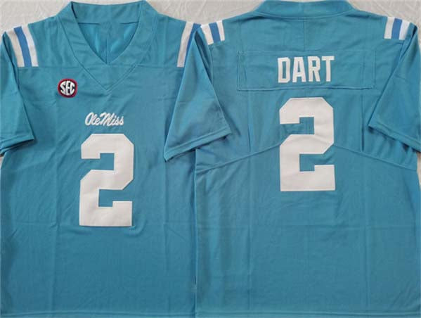 O.Miss Rebels #2 Jaxson Dart Blue FUSE Football Stitched American College Jerseys - Main View