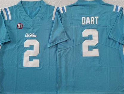 O.Miss Rebels #2 Jaxson Dart Blue FUSE Football Stitched American College Jerseys - Main View